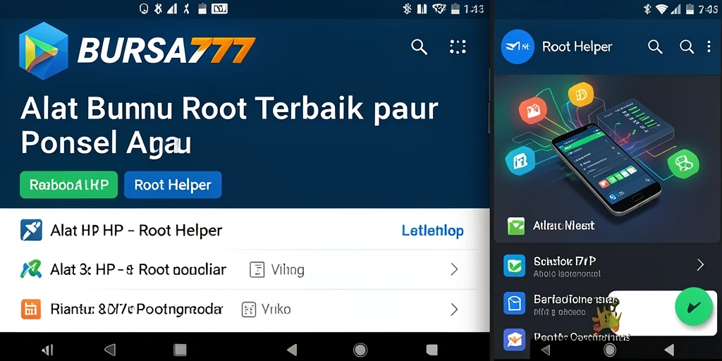 Tampilan utama aplikasi BURSA777 dengan fitur Root Helper.