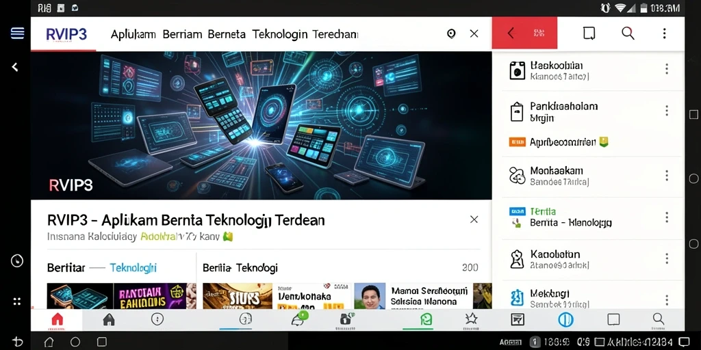 Antarmuka pengguna RVIP3 menunjukkan berita teknologi terkini.