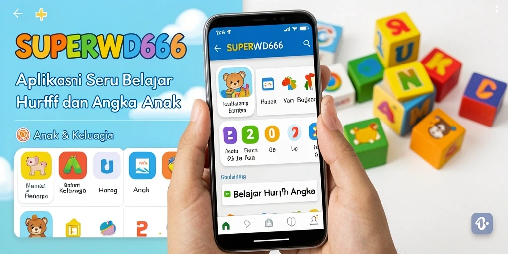 Tampilan antarmuka SUPERWD666 yang menyenangkan untuk belajar huruf dan angka.