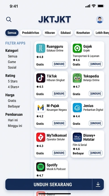 Tampilan katalog aplikasi jktjkt