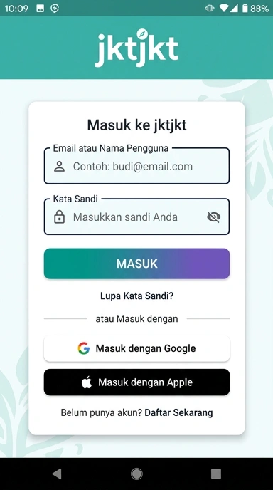 Tampilan halaman login jktjkt